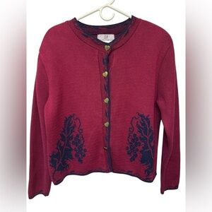 Vintage Sweetbriar burgundy navy floral heart button cardigan sweater